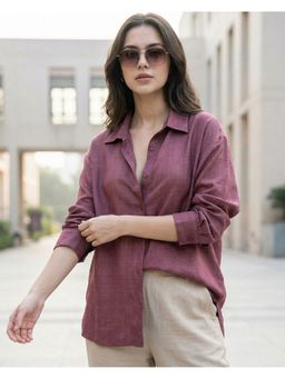 Bewakoof - Women Purple Textured Oversized Shirt