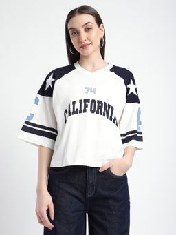 R&B - Women's White Typography Oversized T-Shirt
