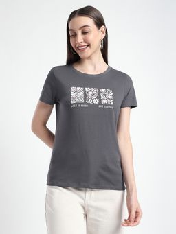 R&B - Women's Grey Graphic Regular T-Shirt