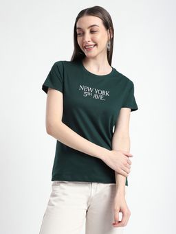 R&B - Women's Green Typography Regular T-Shirt