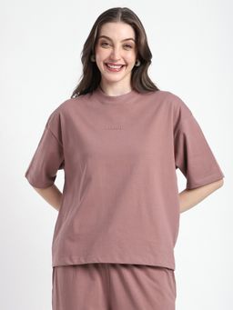 R&B - Women's Brown Solid Oversized T-Shirt