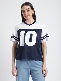 R&B - Women's Navy Blue Typography Regular T-Shirt