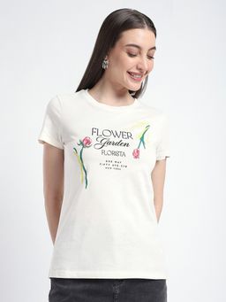 R&B - Women's Off White Typography Regular T-Shirt