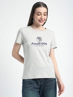 R&B - Women's Grey Typography Regular T-Shirt