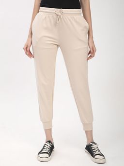 R&B - Women Beige Tapered Solid Joggers