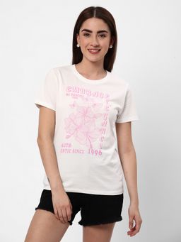 R&B - Women White Graphic Regular Women T-Shirt