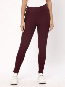 R&B - Women Burgundy Skinny Solid Leggings