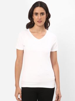 R&B - Women White Solid Regular Women T-Shirt
