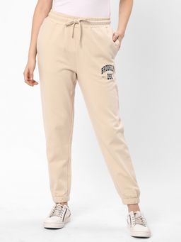 R&B - Women Beige Tapered Graphic Joggers