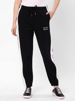 R&B - Women Navy Blue Tapered Stripes Joggers