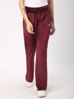 R&B - Women Maroon Straight Solid Pant