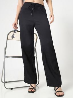 R&B - Women Black Wide Solid Pant