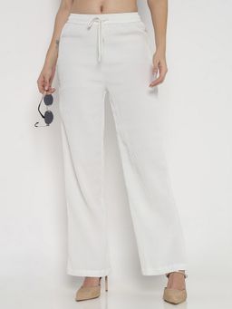 R&B - Women White Wide Solid Pant