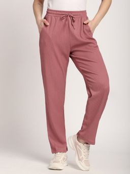 R&B - Women Pink Straight Textured Pant