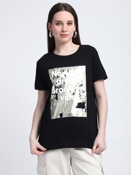 R&B - Women Black Typographic Regular Women T-Shirt