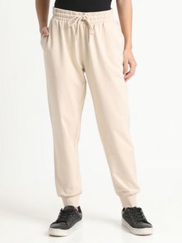 R&B - Women Beige Tapered Solid Joggers