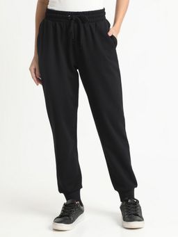 R&B - Women Black Tapered Solid Joggers