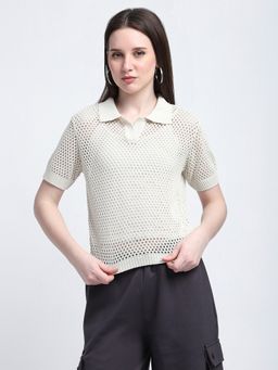 R&B - Women Ivory Cotton Textured Top