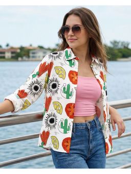 Bewakoof - Women Bright White All Over Printed Oversized Shirt
