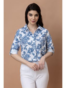 PURYS - Floral Casual Linen Blue Shirt