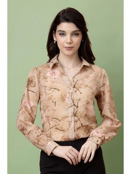 PURYS - Floral Printed Casual Beige Shirt