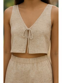 ASHTAG - Women Cream Cotton Textured Crop Top