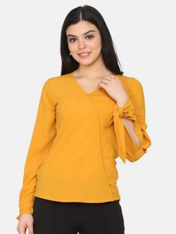 DELAN - Women Yellow Polyester Solid Top