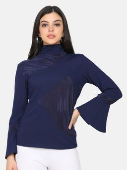 DELAN - Women Navy Blue Polyester Solid Top