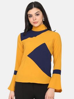 DELAN - Women Yellow Crepe Colorblock Top