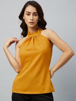DELAN - Women Yellow Polyester Solid Top