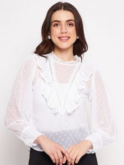 DELAN - Women White Cotton Textured Top