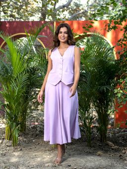 Mabish By Sonal Jain - Mauve Pure Cotton Waist Coat with Flare Skirt