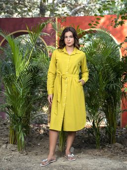 Mabish By Sonal Jain - Green Pure Cotton Straight Shirt Dress