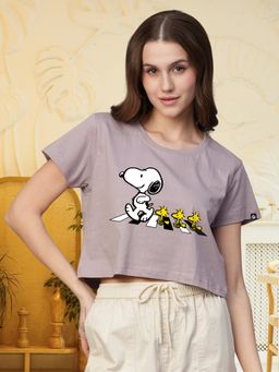 PRONK - Women Lavender Cotton Graphic Crop Top