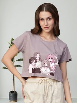 PRONK - Women Lavender Cotton Graphic Crop Top