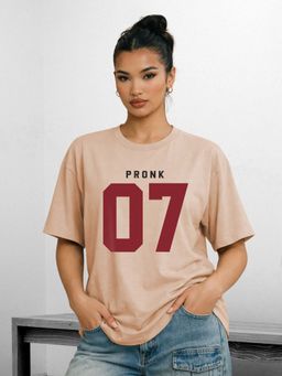 PRONK - Pink Zero Seven Squad Women Oversized Printed Casual T-Shirt