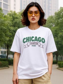 PRONK - White Urban Edge Women Oversized Printed Street Style T-Shirt