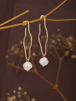Carlton London - Rose Gold and White Contemporary Drop Earrings