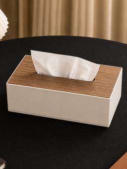 Aarvi Decor - Wooden Decorative Tissue Box Holder with Soft Suede Finish - Beige