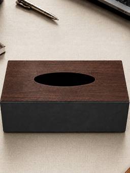 Aarvi Decor - Wooden Decorative Tissue Box Holder with Soft Suede Finish - Brown