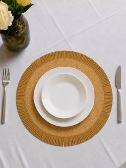 Aarvi Decor - Round PU Faux Leather Decorative Table Mat with Fringe Border - Brown