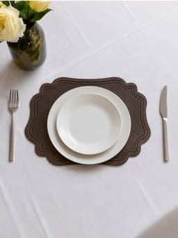 Aarvi Decor - PU Faux Leather Scalloped Decorative Heat-Resistant Table Mat - Brown