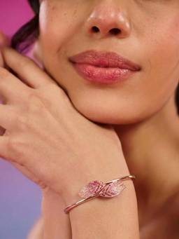 Zavya - Pink Leaf Rose Gold Plated 925 Silver Bracelet
