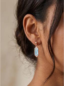MHOIR - Luna Green Stone Rose Gold Plated Drop Earrings