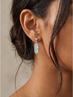 MHOIR - Luna Green Stone Silver Plated Drop Earrings