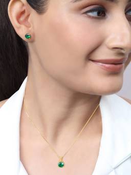 Zavya - Emerald Green Solitaire Gold Plated 925 Silver Necklace Set