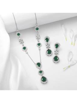 Zavya - Alluring Mystery Rhodium Plated 925 Sterling Silver Green Jewellery Set