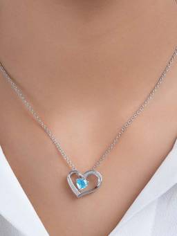 Zavya - Blue Heart Rhodium Plated 925 Sterling Silver Necklace
