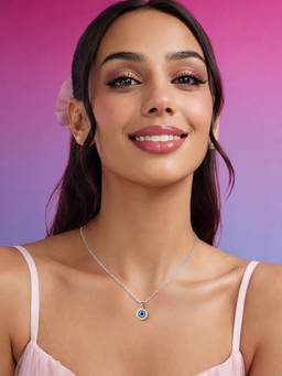 Zavya - Evil Eye Halo Rhodium Plated 925 Silver Necklace