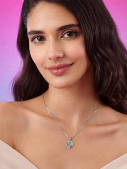 Zavya - Blue Heart Glow Rhodium Plated 925 Silver Necklace